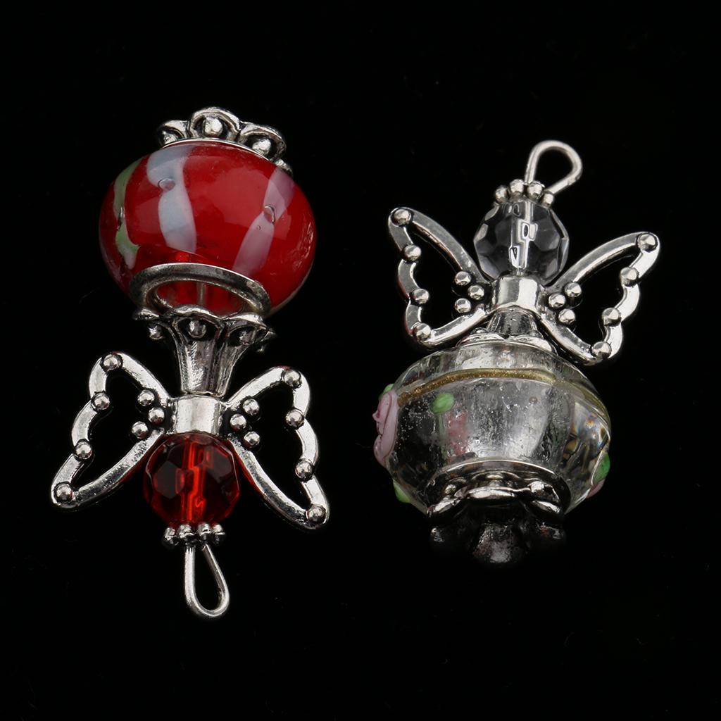 60 Pieces Mixed Silver Angel Butterfly Wings Charms Pendants Faceted Beads