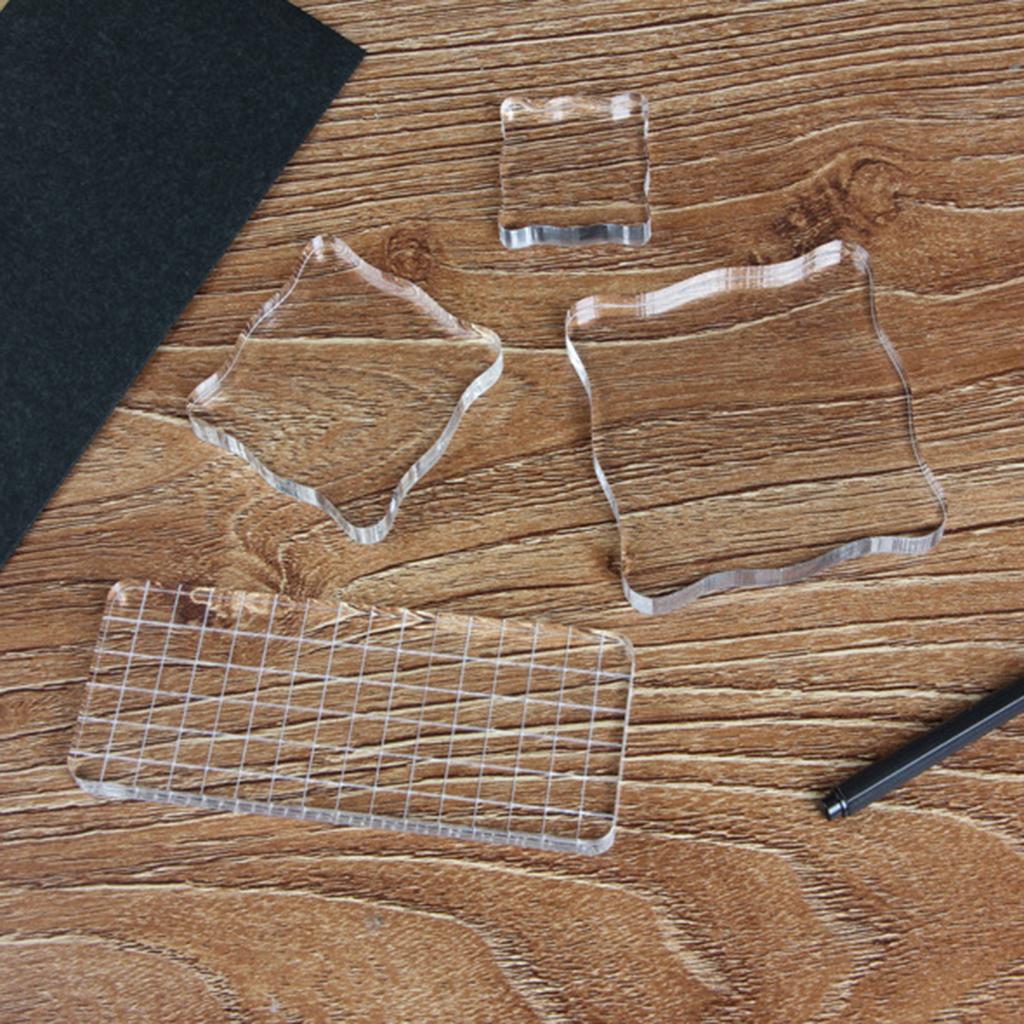 4xTransparent Scrapbook Clear Stamp Pad DIY Tool Acrylic Stamp Blocks 5x5cm