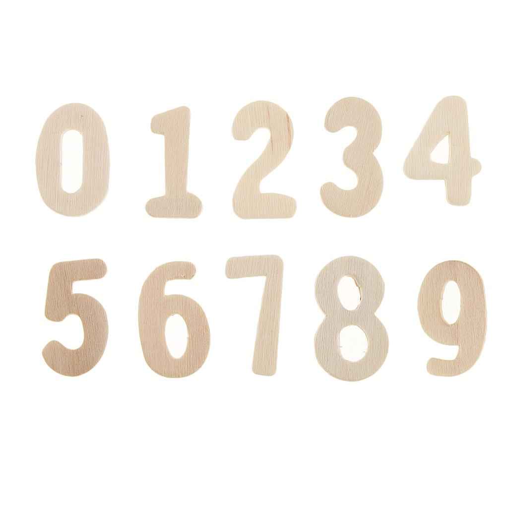 Complete 0-9 Wood Wooden Numbers Craft Home Decoration Wedding Birthday Figurines Miniatures with Storage Tray Kids Learning Toy 60 Pack in Wood Tray