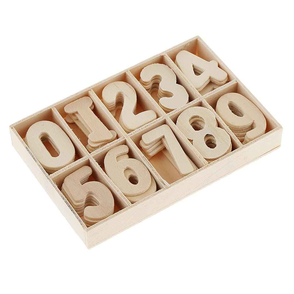 Complete 0-9 Wood Wooden Numbers Craft Home Decoration Wedding Birthday Figurines Miniatures with Storage Tray Kids Learning Toy 60 Pack in Wood Tray