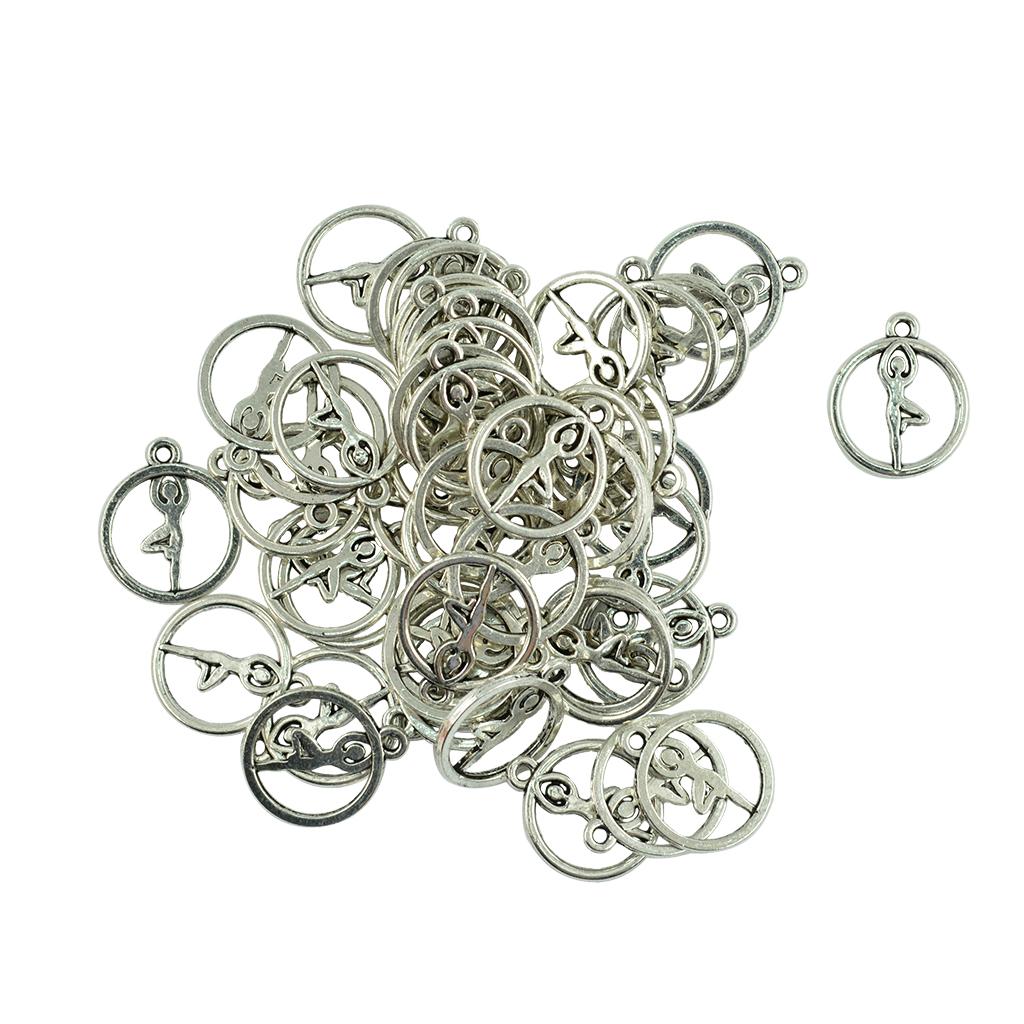 3x50 Pcs Tibetan Silver Round Hollow Out Pendant Charms Yoga Pose DIY Crafts
