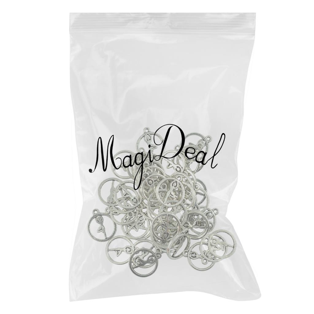 4x50 Pcs Tibetan Silver Round Hollow Out Pendant Charms Yoga Pose DIY Crafts