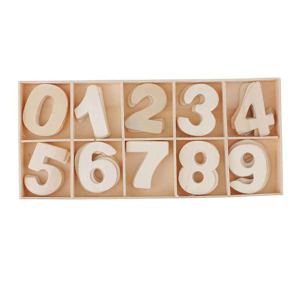 60 Pieces Natural Wood 0-9 Arabic Number Embellishment with Wood Box for Kids Educational Toys Games