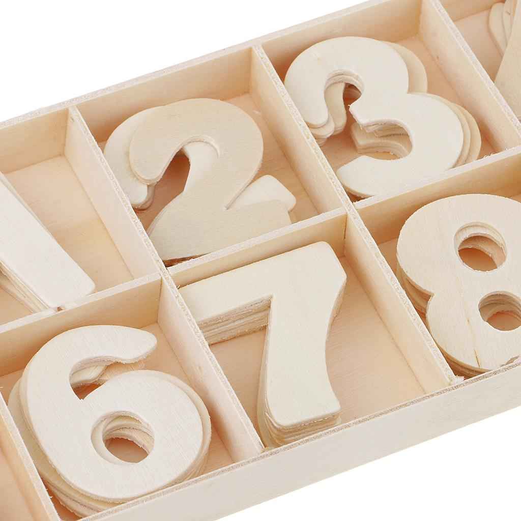 60 Pieces Natural Wood 0-9 Arabic Number Embellishment with Wood Box for Kids Educational Toys Games