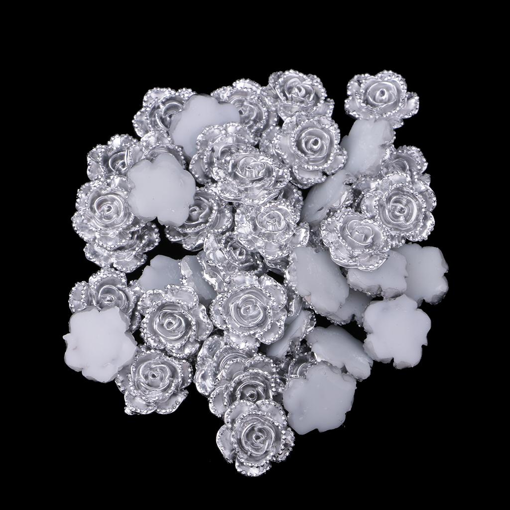 100Pc DIY Silver Resin Flower Flatback Scrapbooking for Phone Craft Applique