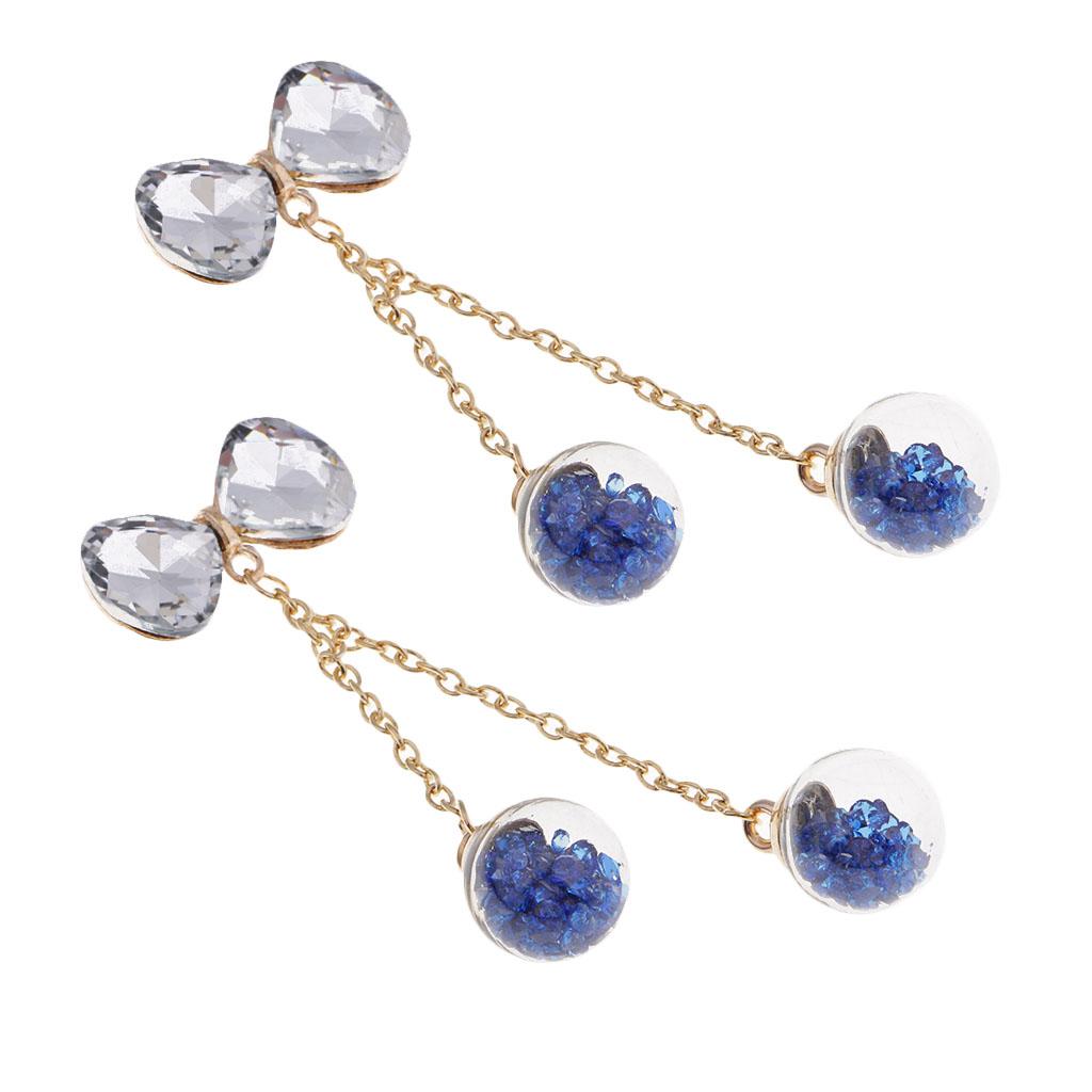 4x1 Pair Tassel Bow Charms Rhinestone Buttons Crystal Embellishment royal blue