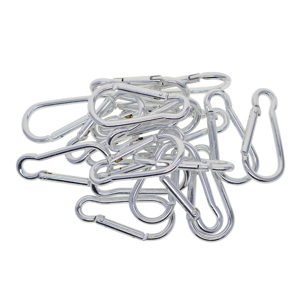 4x20 Piece D Shape Sports Hiking Carabiner Buckle Snap Spring Clip Hook Silver