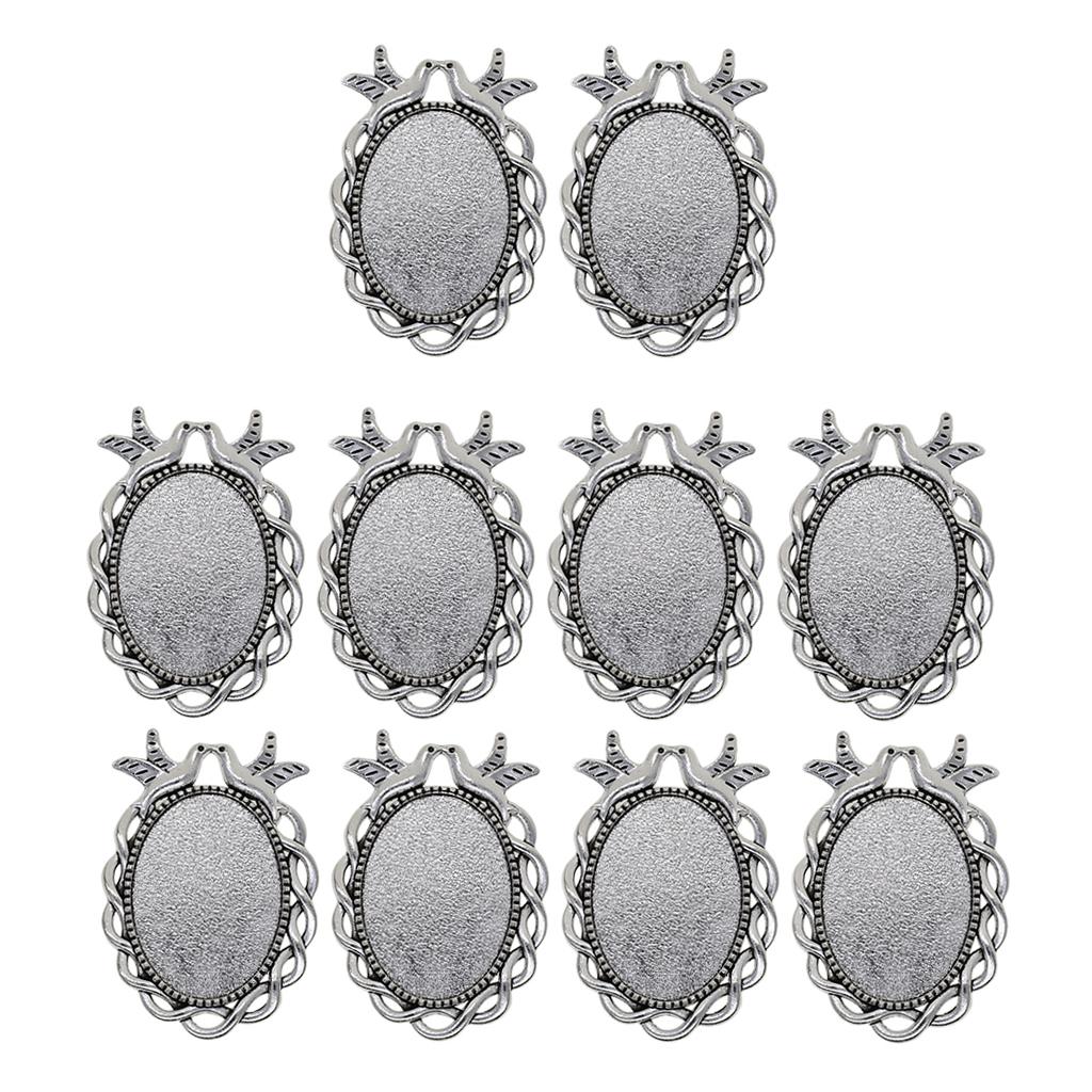 3x10 Pieces Pigeon Oval Blank Bezel Pendants Base Settings for Jewelry Making