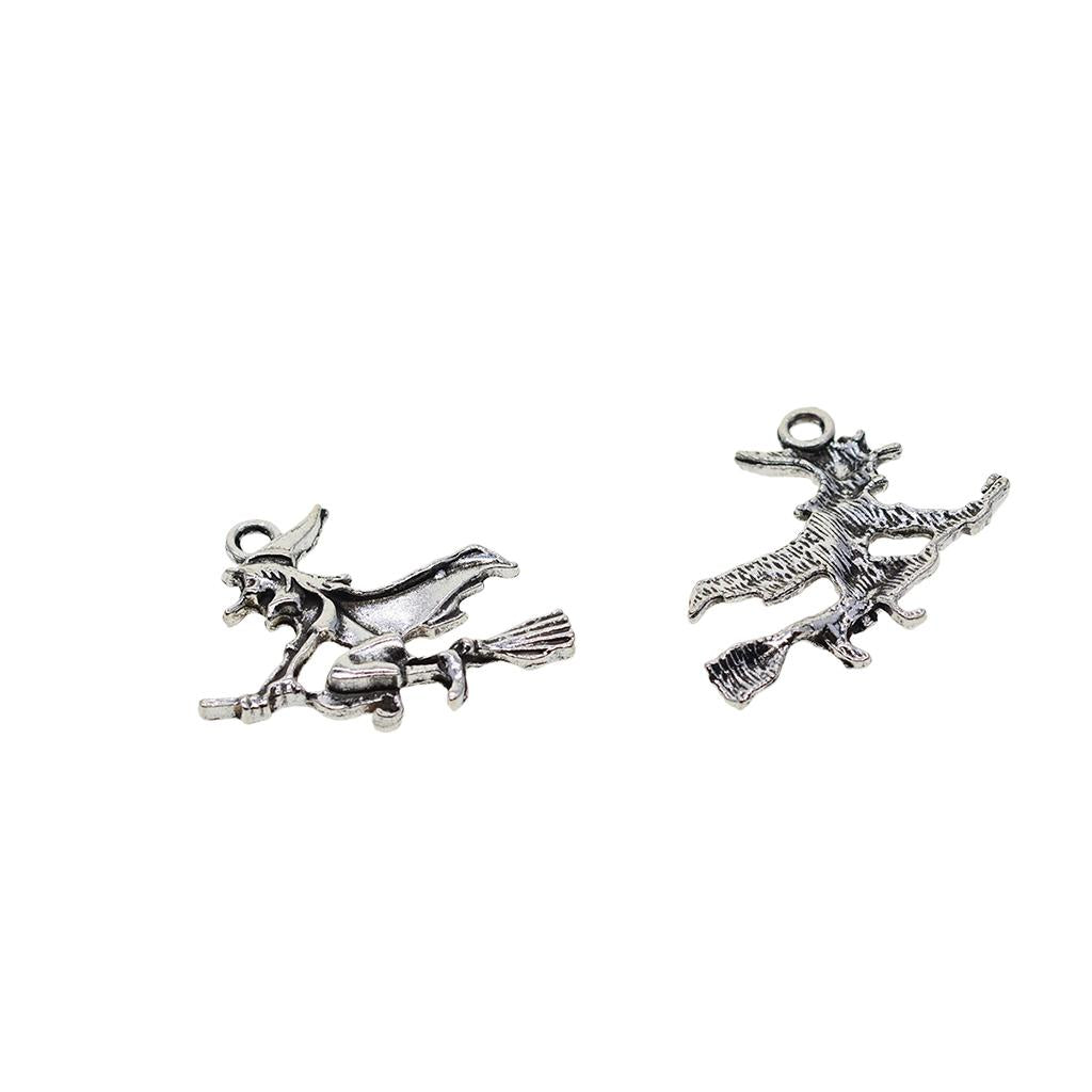 2x20 Pieces Tibetan Silver Halloween Flying Witch Jewelry DIY Charms Pendant