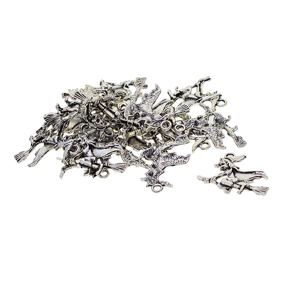 4x20 Pieces Tibetan Silver Halloween Flying Witch Jewelry DIY Charms Pendant