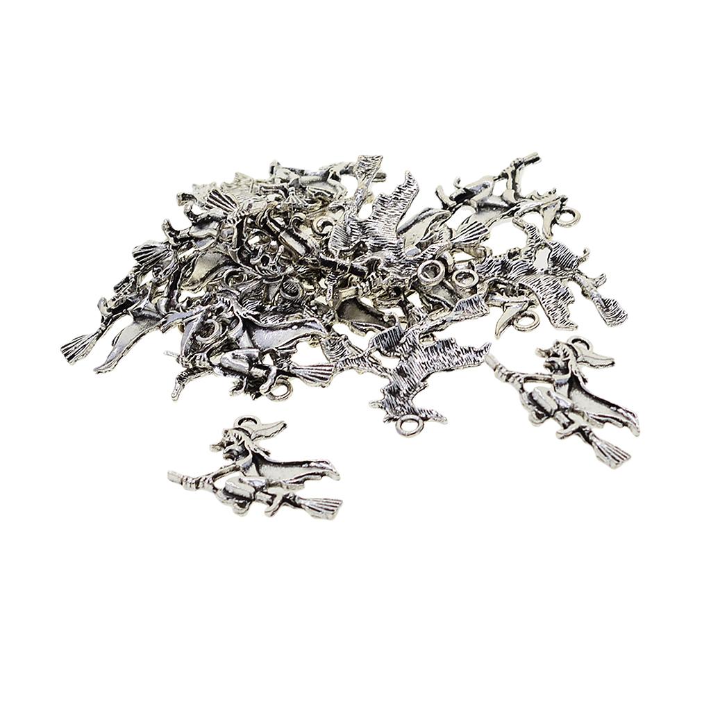 3x20 Pieces Tibetan Silver Halloween Flying Witch Jewelry DIY Charms Pendant