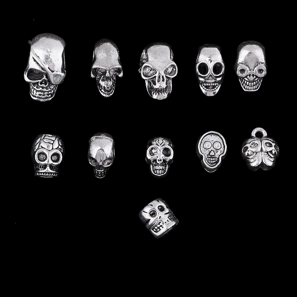 3x11 Piece Silver Halloween Skull Large Hole Spacer Loose Beads Jewelry Making