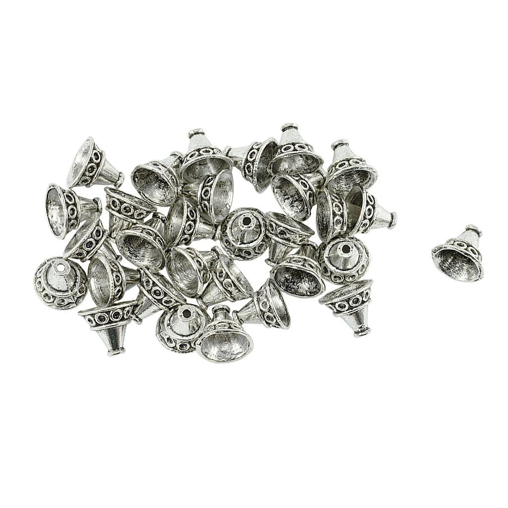 3x30 Pieces Tibetan Silver Patterned Caps Flower Focal Tassel Jewelry DIY