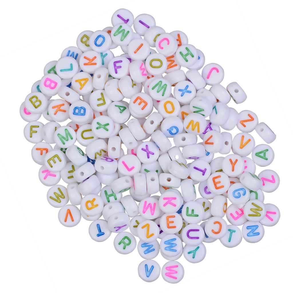 200 Pcs Colorful Acrylic Beads Charm Alphabet Letter Bead DIY Jewelry 3 # White Colorful Letters