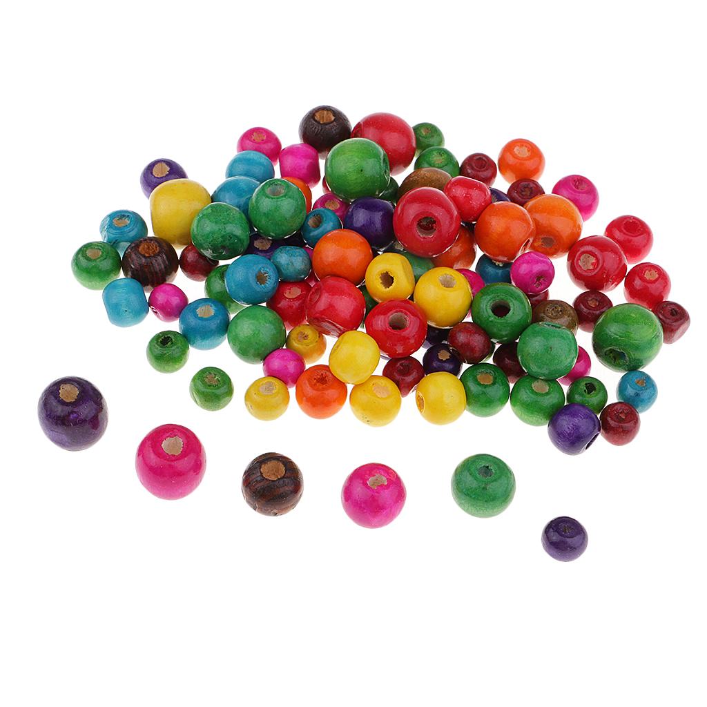 3x100 Pieces Dyed Color Round Wood Beads for Jewelry Making Craft Accessories