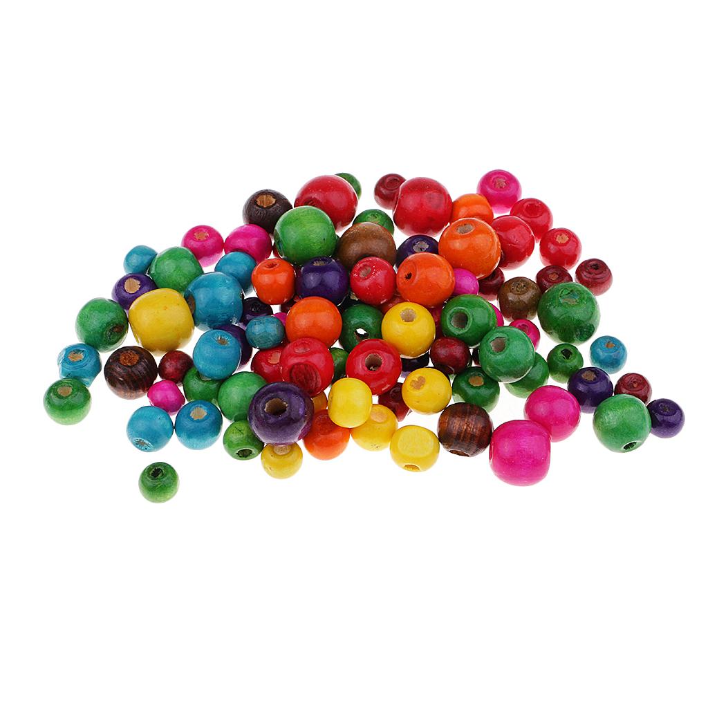 3x100 Pieces Dyed Color Round Wood Beads for Jewelry Making Craft Accessories