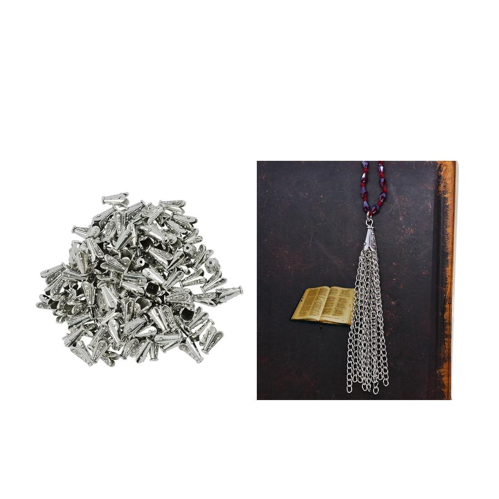 6x100 Pieces Tibetan Silver Bump Caps Flower Focal Tassel Necklace Jewelry DIY