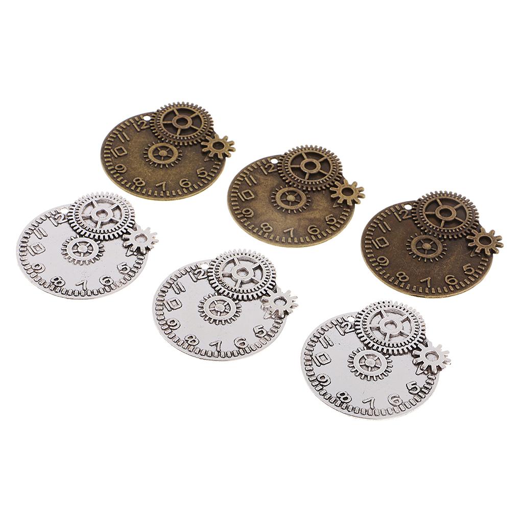 2x6 Pieces Antique Steampunk Gears Charms Clock Watch Wheel Gear for Crafting