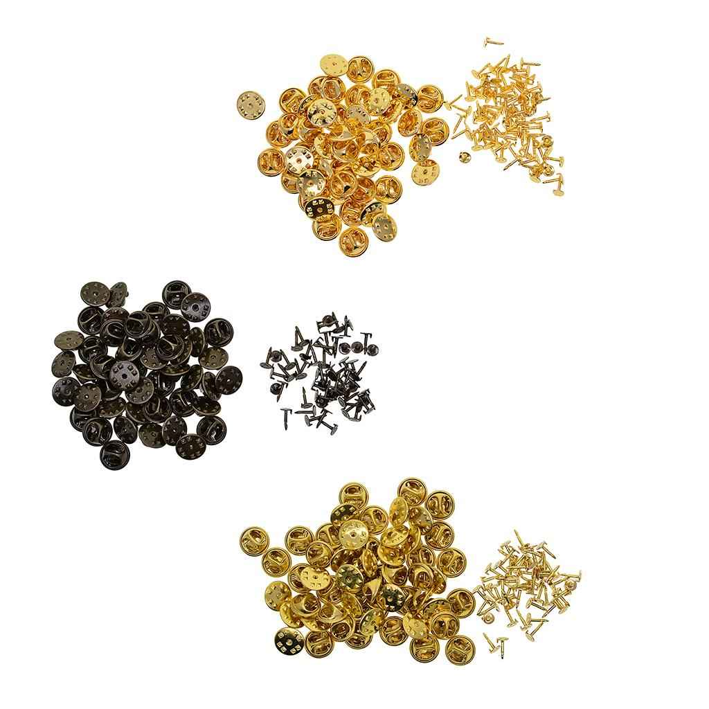 50 Sets Badge Hat Pin Metal Tie Back Lapel Pins Butterfly Clasps Raw brass