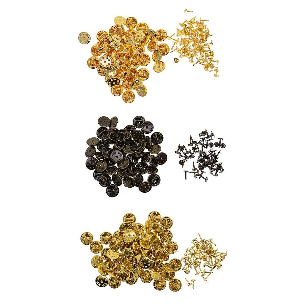 50 Sets Badge Hat Pin Metal Tie Back Lapel Pins Butterfly Clasps Raw brass