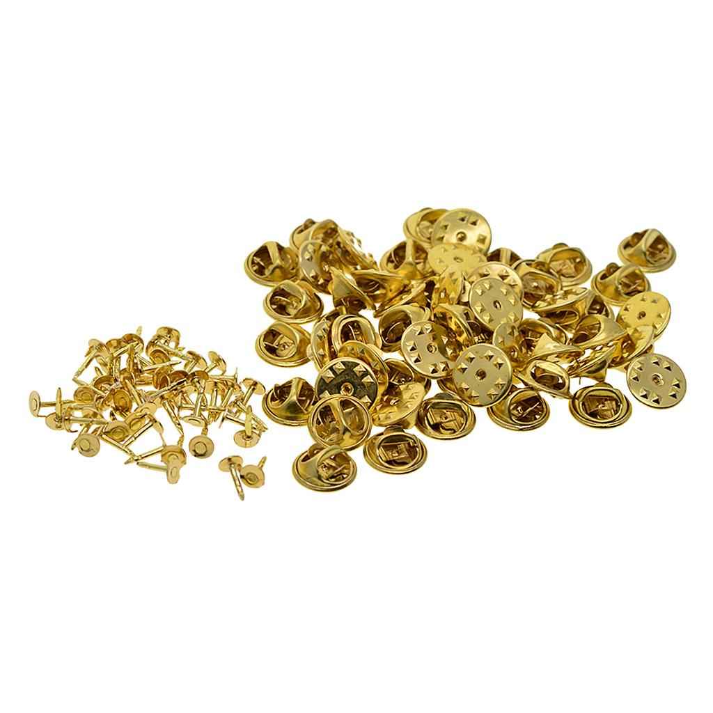 50 Sets Badge Hat Pin Metal Tie Back Lapel Pins Butterfly Clasps Raw brass