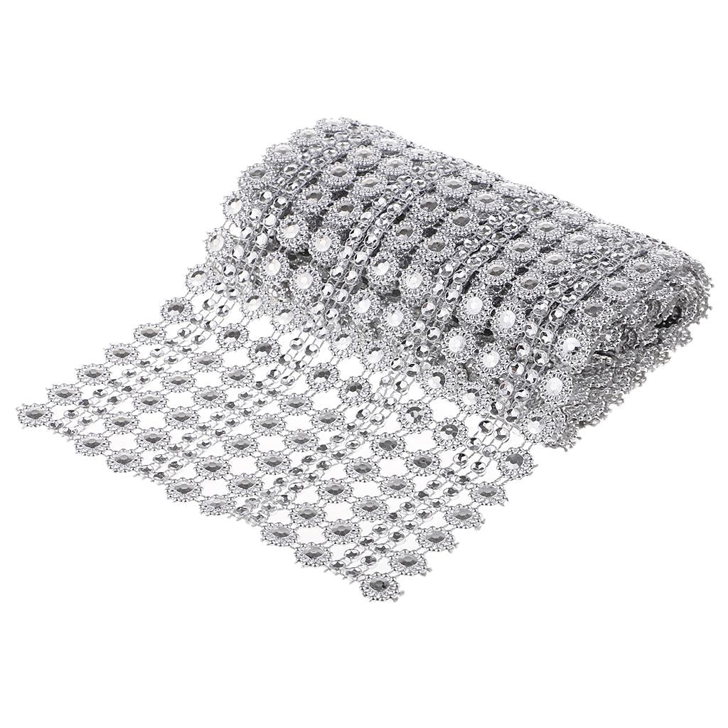 3x1 Yard 16 Rows Flower Diamond Mesh Wrap Rhinestone Ribbon Wedding Decoration