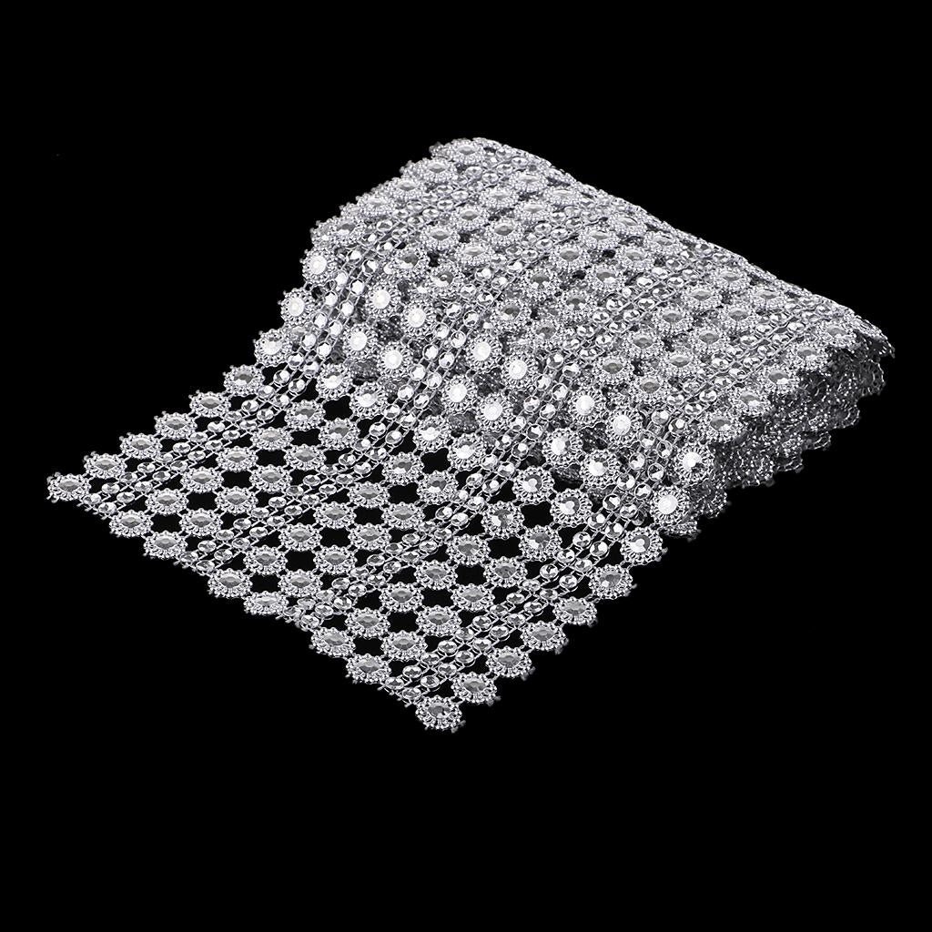 4x1 Yard 16 Rows Flower Diamond Mesh Wrap Rhinestone Ribbon Wedding Decoration