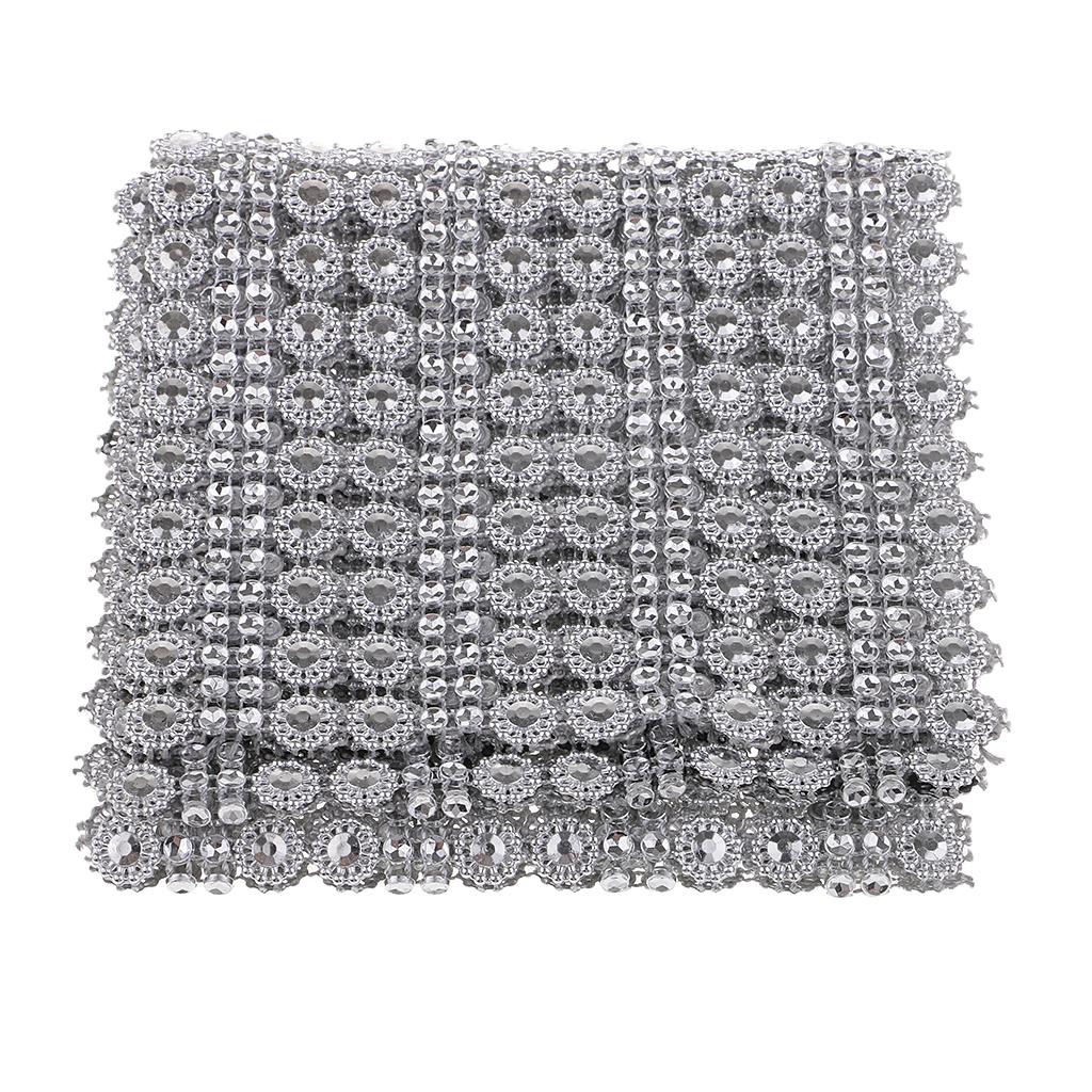 4x1 Yard 16 Rows Flower Diamond Mesh Wrap Rhinestone Ribbon Wedding Decoration