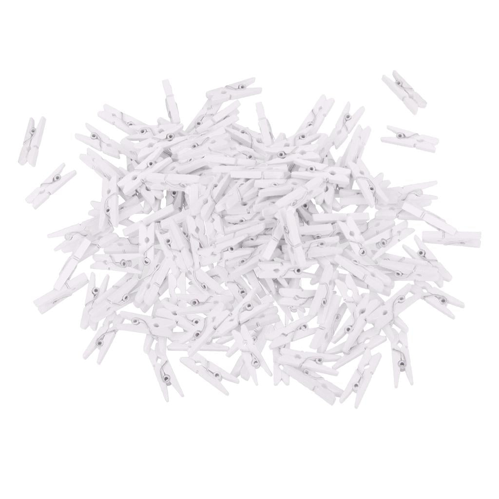 2x100 Pieces White Mini Wooden Clothes Photo Paper Peg Clothespin Craft Clips