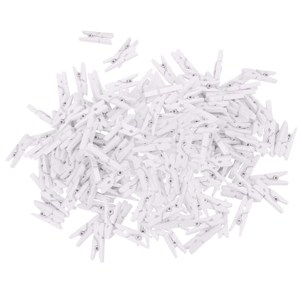2x100 Pieces White Mini Wooden Clothes Photo Paper Peg Clothespin Craft Clips
