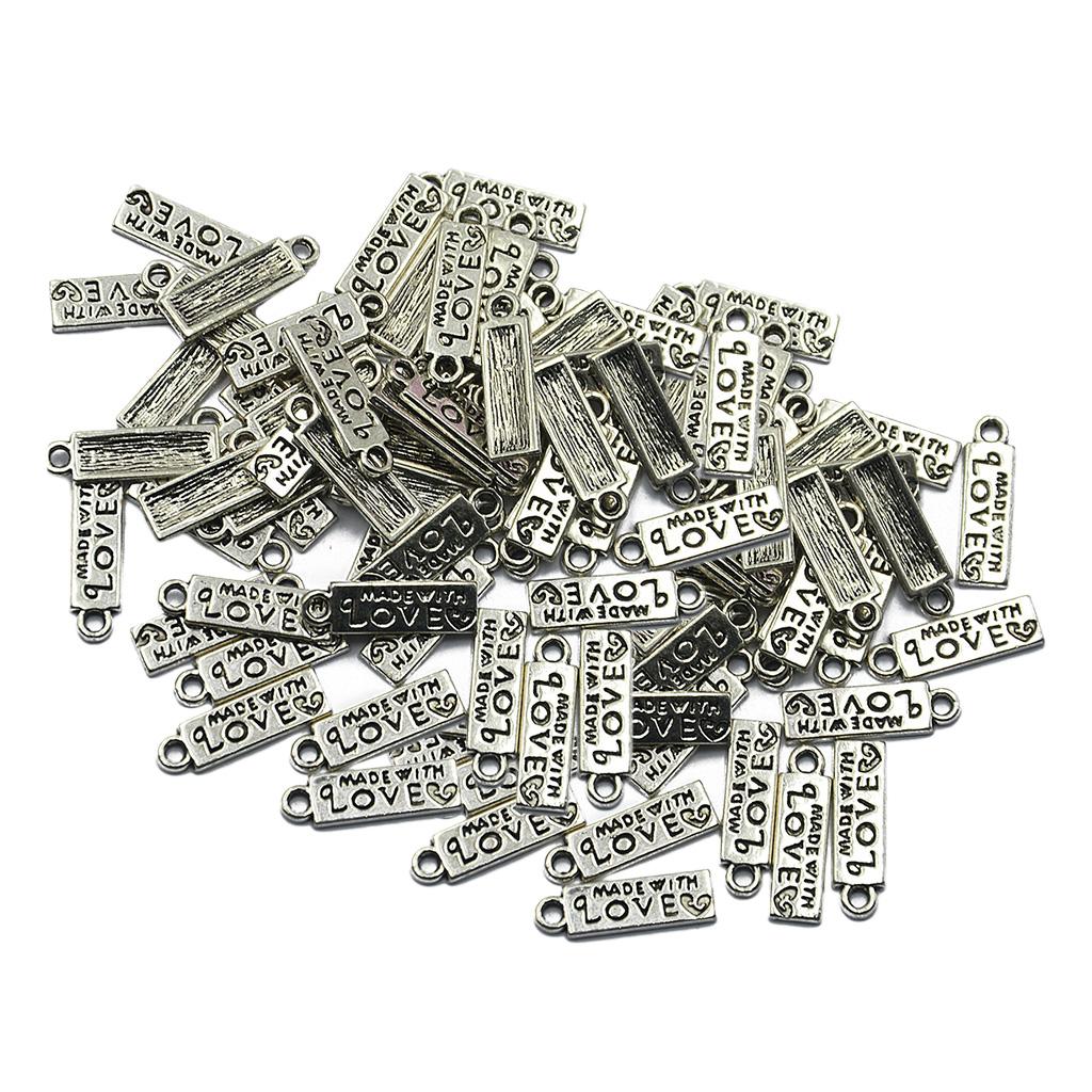 4x100 Piece Tibetan Silver MADE WITH LOVE Heart Rectangle Heart Charms Pendant