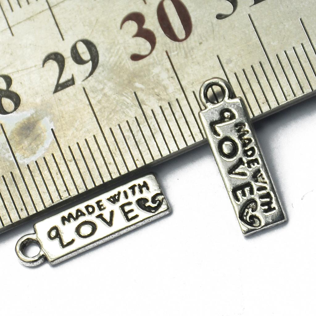 2x100 Piece Tibetan Silver MADE WITH LOVE Heart Rectangle Heart Charms Pendant