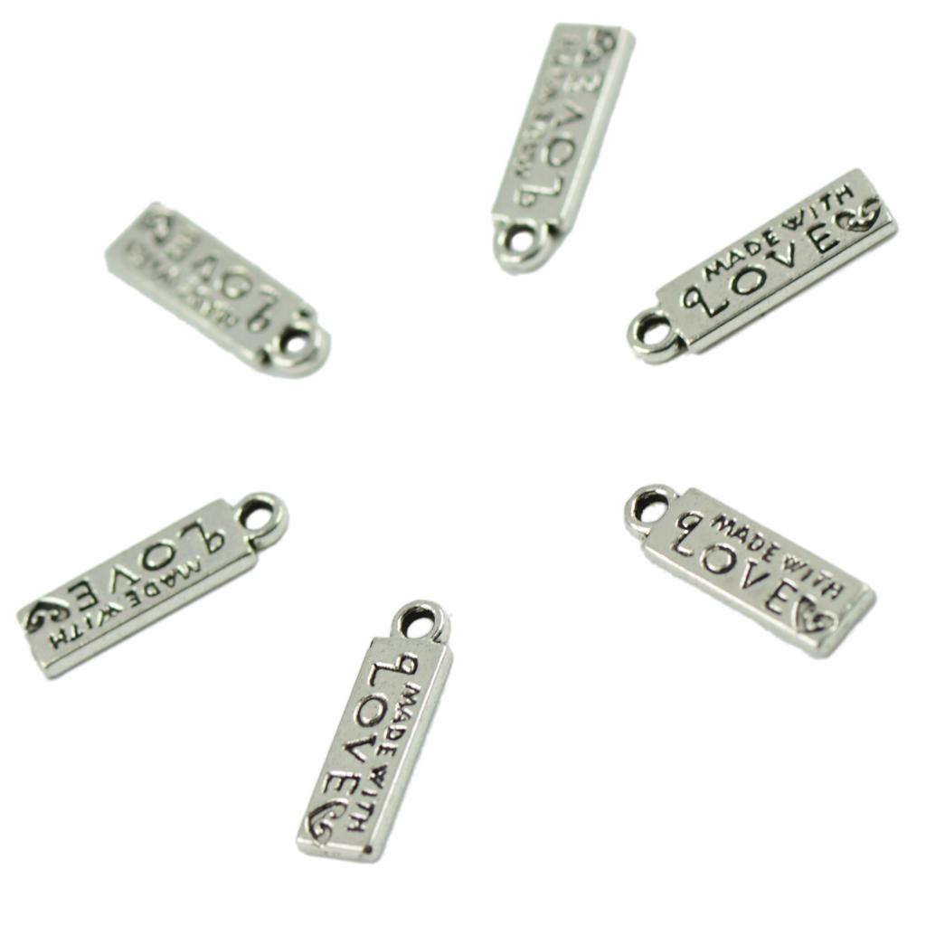 4x100 Piece Tibetan Silver MADE WITH LOVE Heart Rectangle Heart Charms Pendant