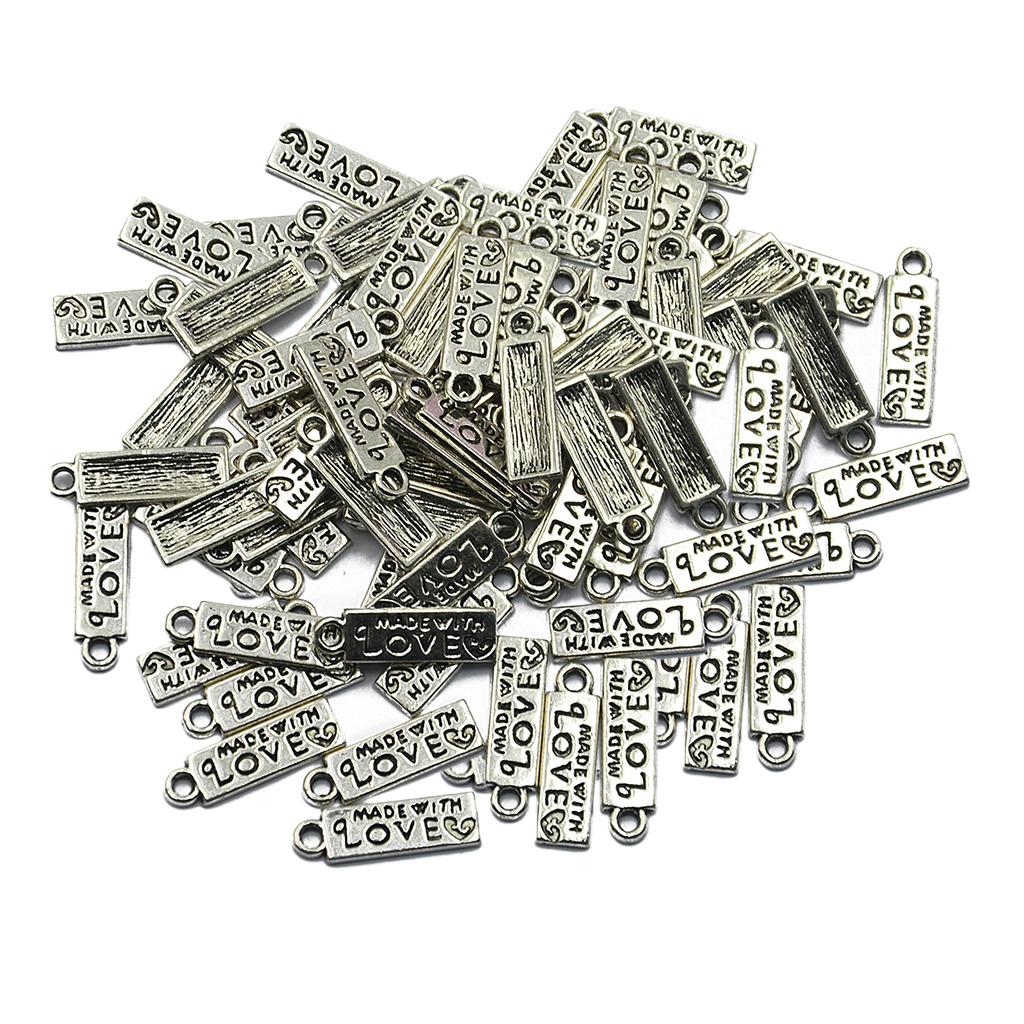 3x100 Piece Tibetan Silver MADE WITH LOVE Heart Rectangle Heart Charms Pendant