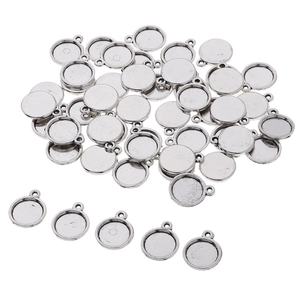 2x50 Pieces Blank Round Cabochon Bezel Settings Pendants Charms Base Silver