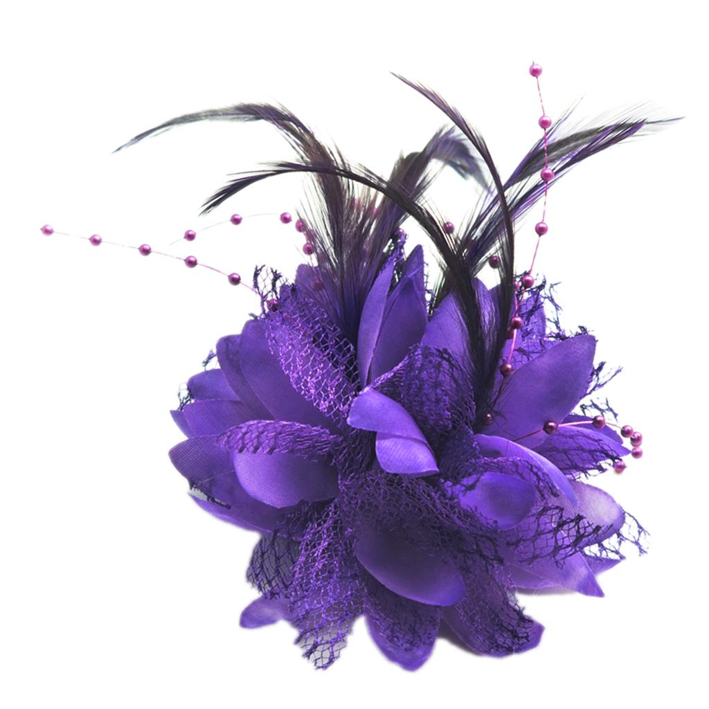 4xPearl Silk Feather Flower For Corsage ,Brooch ,Wrist ,Fascinator DIY purple