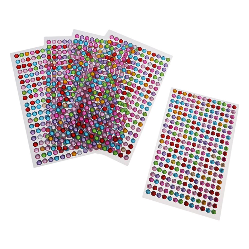 3x5 Pcs Crystal Rhinestone Self Adhesive Gem Embellishment Stickers Multi 6mm
