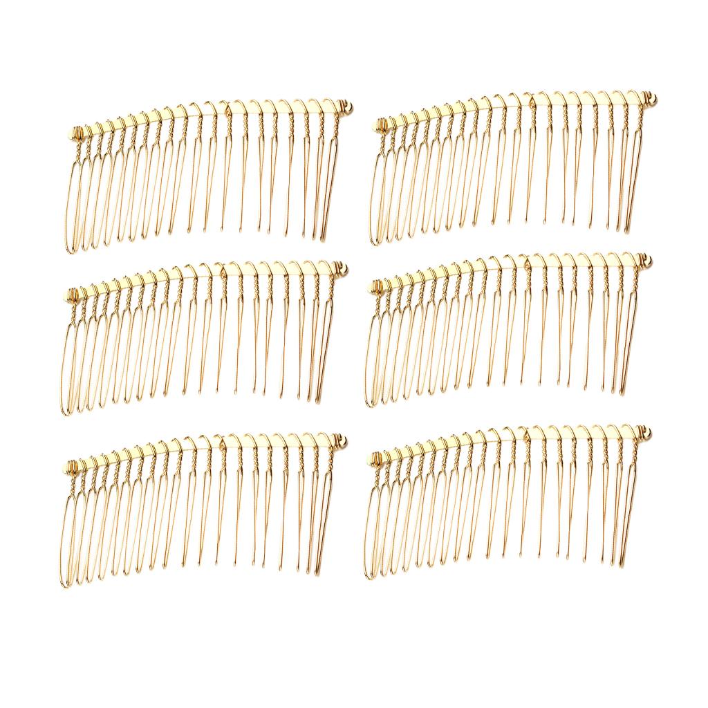 3x6pcs DIY Blank Metal Hair Clips Side Comb 20 Teeth Hair Accessories Gold