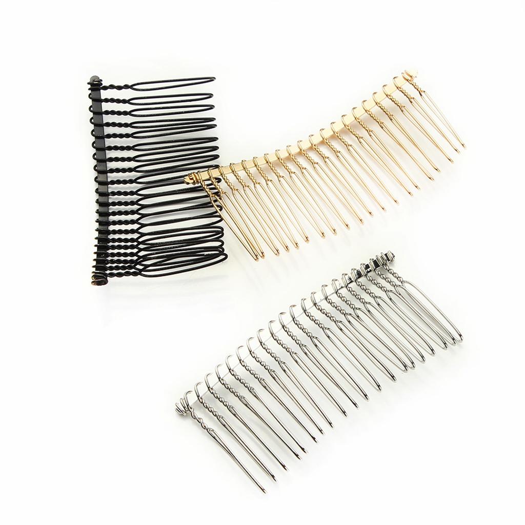 2x6pcs DIY Blank Metal Hair Clips Side Comb 20 Teeth Hair Accessories Gold