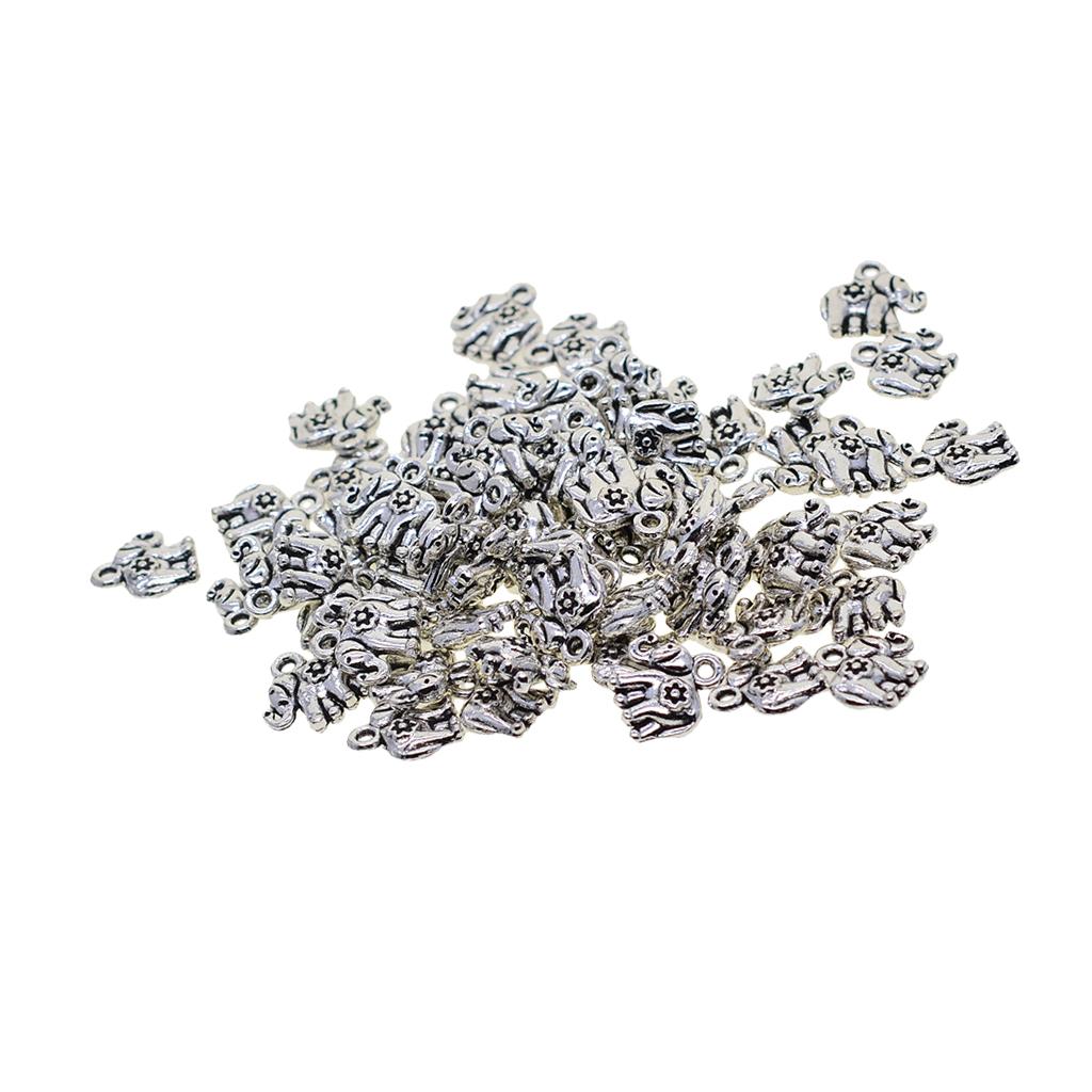 2x50x Tibetan Silver 3D Lucky Cute Elephant daisy flower Charms Jewelry DIY