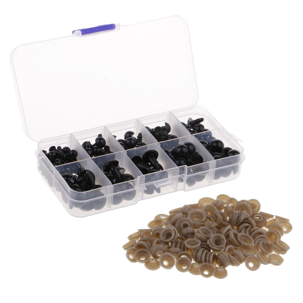 2x142 Pieces Assorted Size Plastic Safety Eyes with Washers for Dolls Making