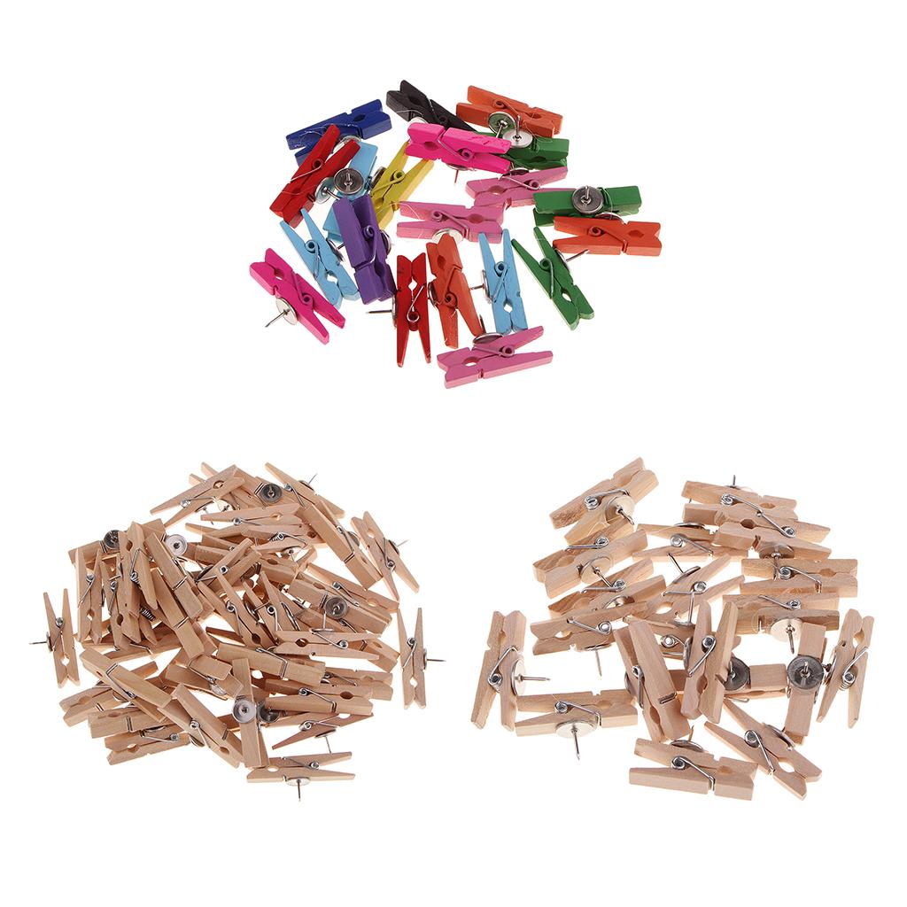 4x20/50Pcs Mini Wooden Clothespins Push Pins Map Tacks Drawing Pins Colored