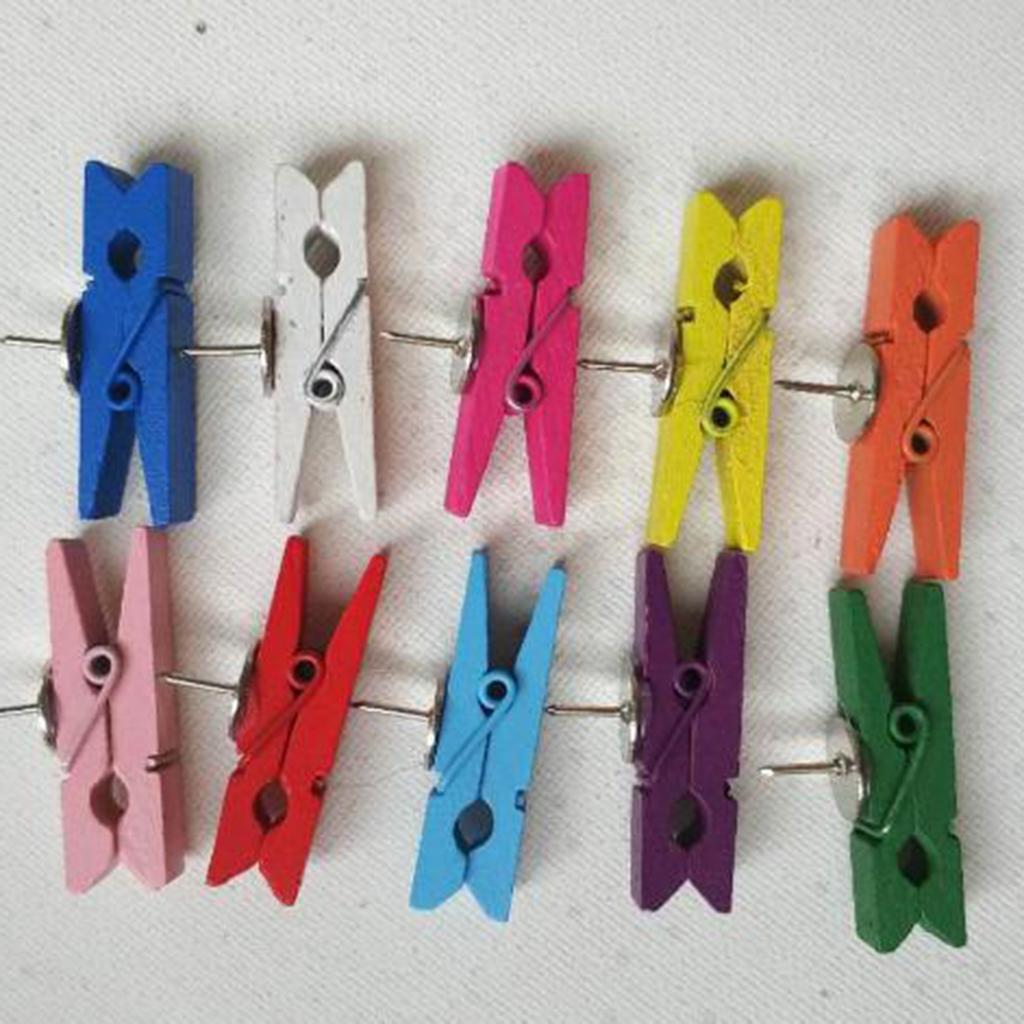 4x20/50Pcs Mini Wooden Clothespins Push Pins Map Tacks Drawing Pins Colored