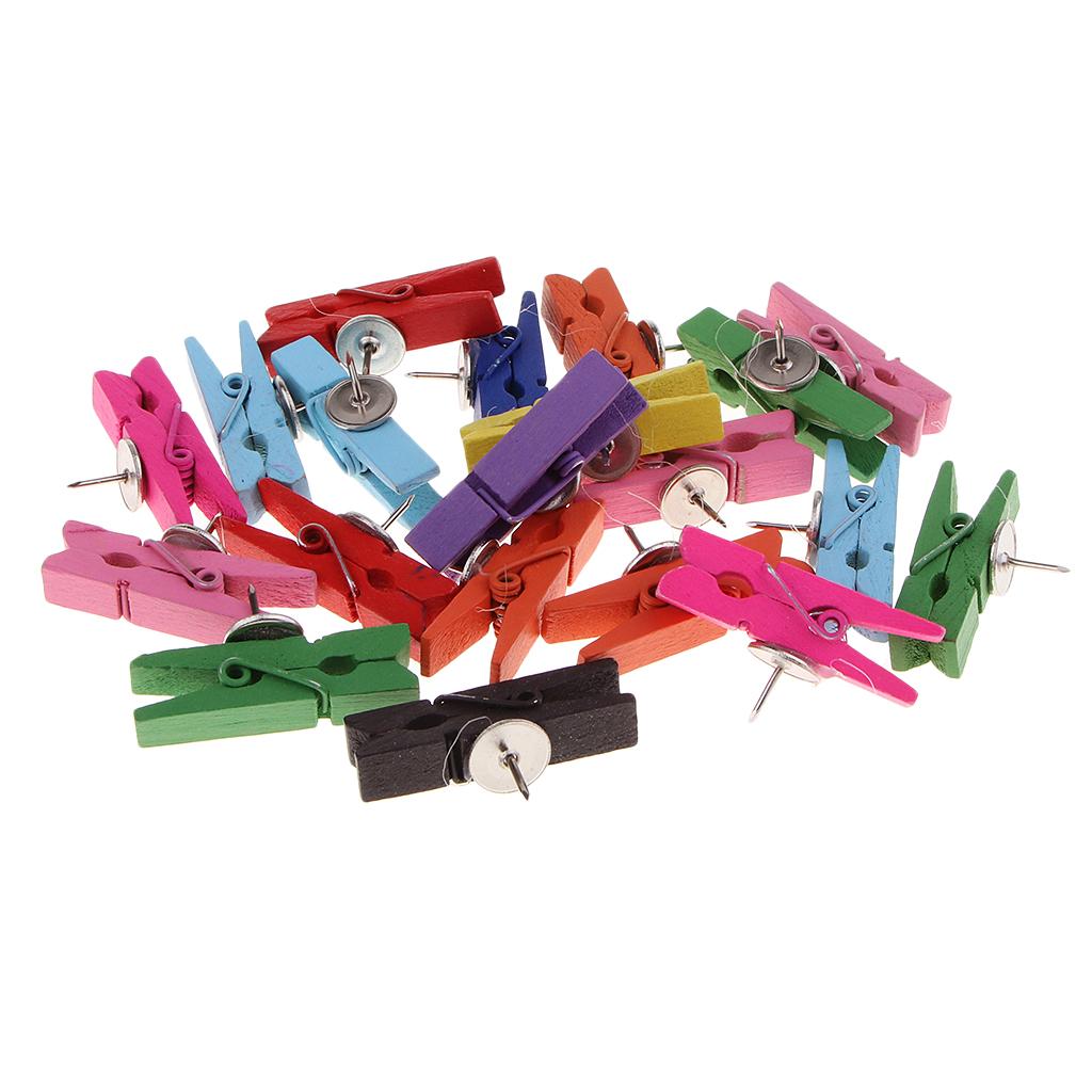 4x20/50Pcs Mini Wooden Clothespins Push Pins Map Tacks Drawing Pins Colored