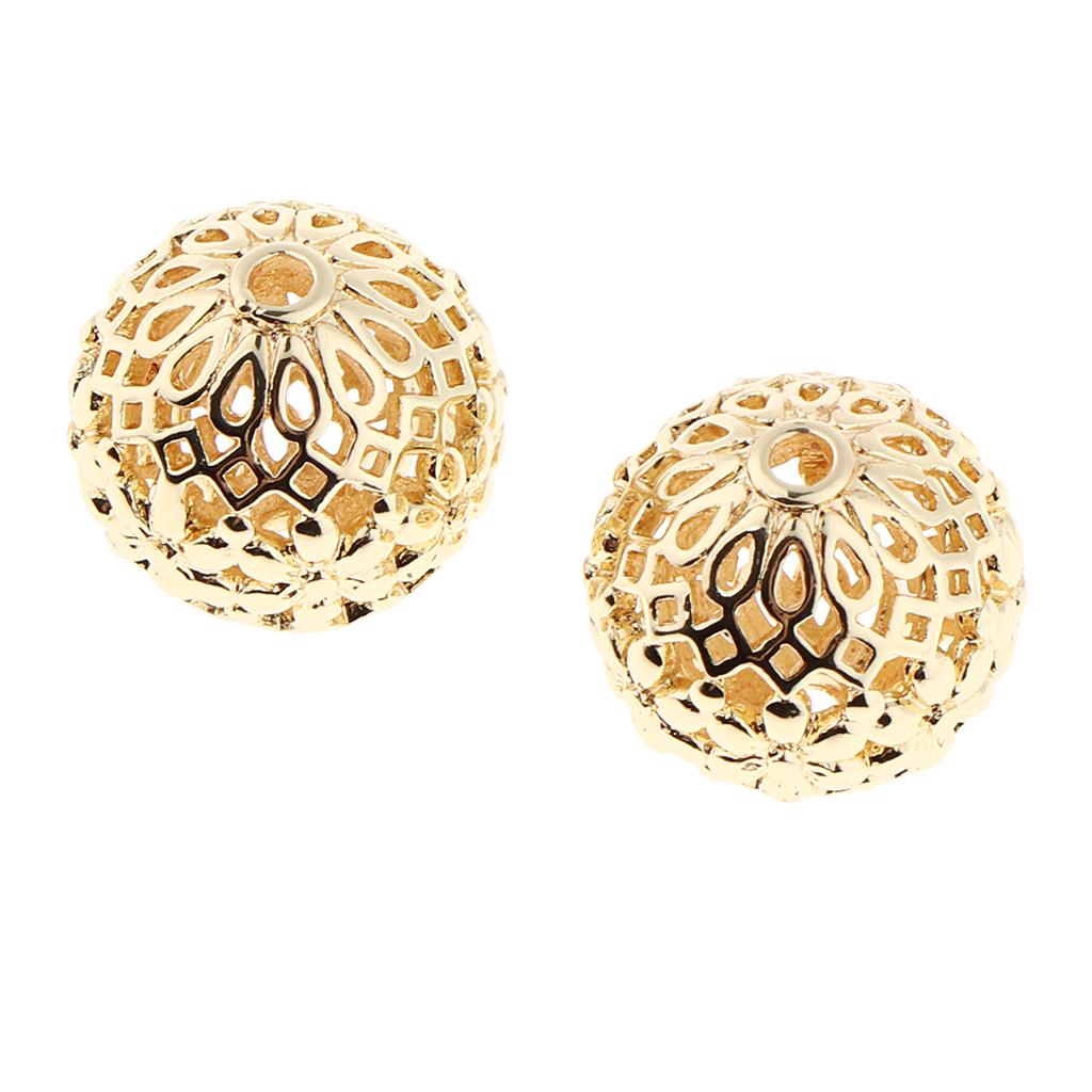 2x2x Gold Plated Hollow Filigree Spacer Loose Beads Jewelry Findings 14MM