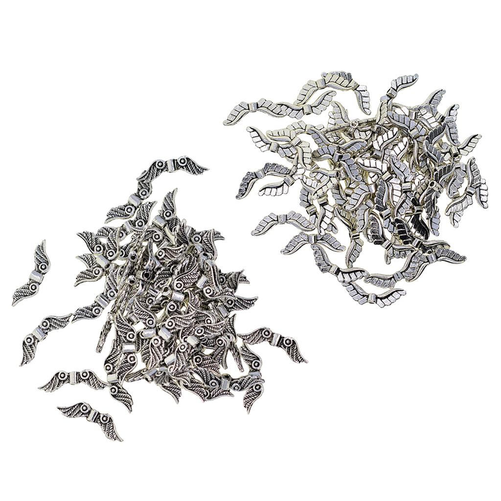 2x100 Tibetan Silver Angel Wing Spacer Charm Beads Jewelry DIY Making 23x8mm