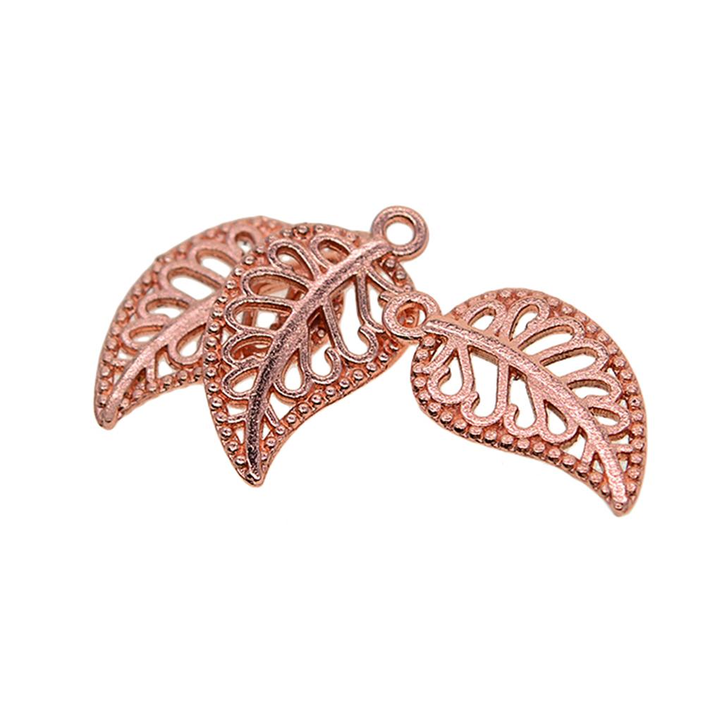 4x100 Pieces Filigree Leaf Charms Pendant Beads Jewelry DIY Making rosegold