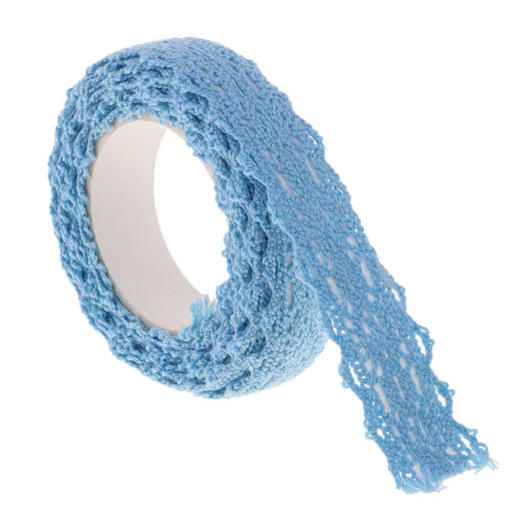 3x2 Yards 15mm Fabric Lace Washi Tape Self Adhesive Trim Wedding blue