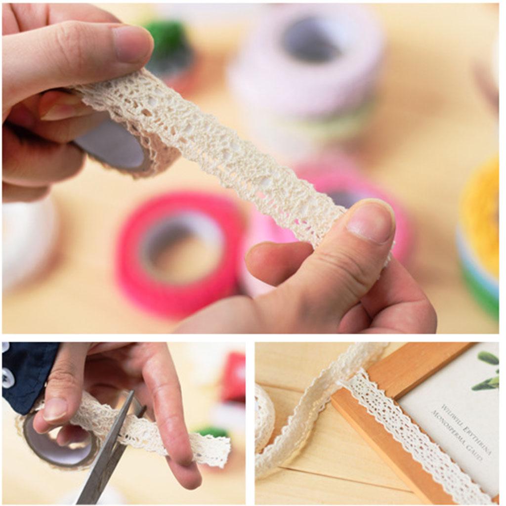 3x2 Yards 15mm Fabric Lace Washi Tape Self Adhesive Trim Wedding blue