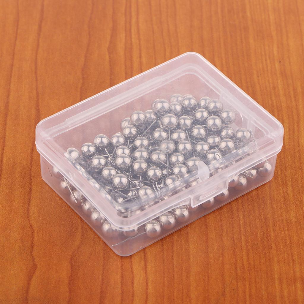 4x100/200set 6mm Metal Ball Head Push Pins Map Tacks Marking Pin Silver 100
